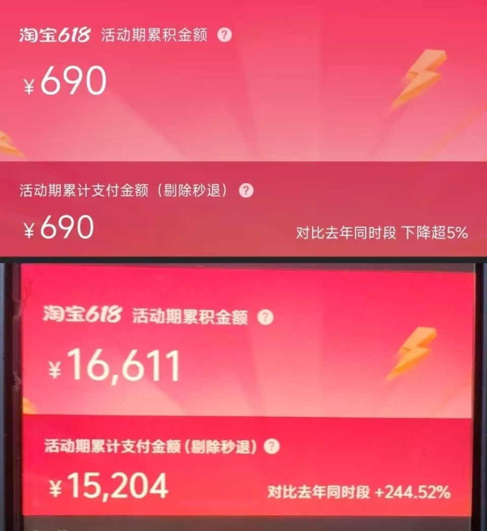 参加活动的店铺（上图）和未参加活动的店铺（下图）